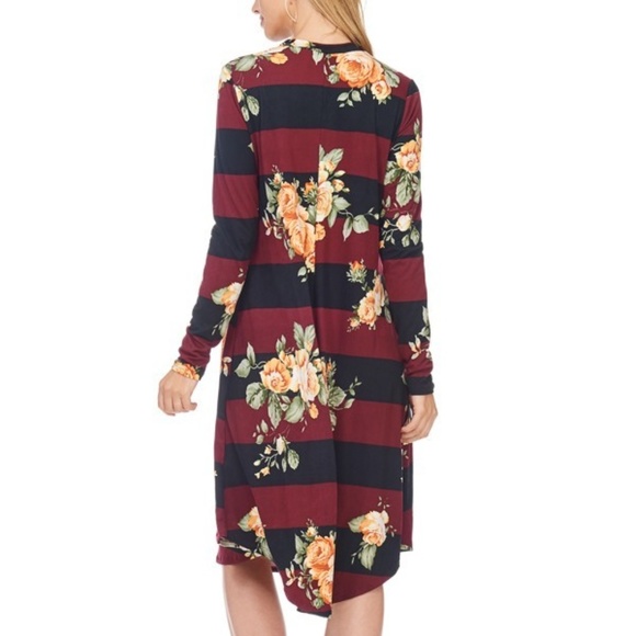 Burgundy Stripe Flower Dress - Picture 3 of 4